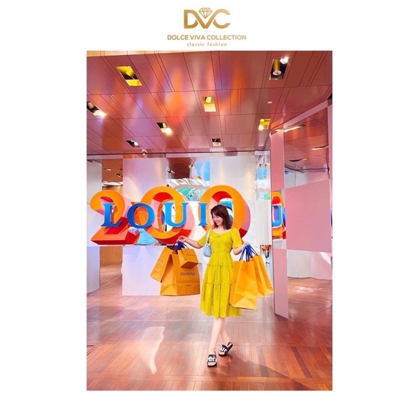 V2922 Váy đầm xanh bơ cổ V dáng dài 3 tầng nữ tính -  Dolce viva colection