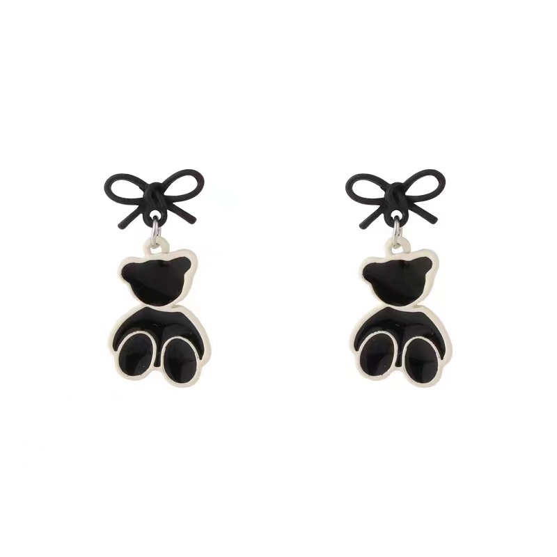 Bông Tai Hình Gấu Thắt Nơ Màu Đen Thời Trang Sang Trọng Cho Nữ