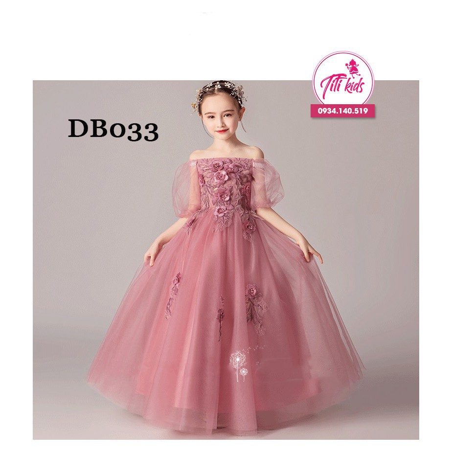 Đầm Công Chúa Bé Gái TiTiKids Hồng Ruốc Tay Phòng DB033