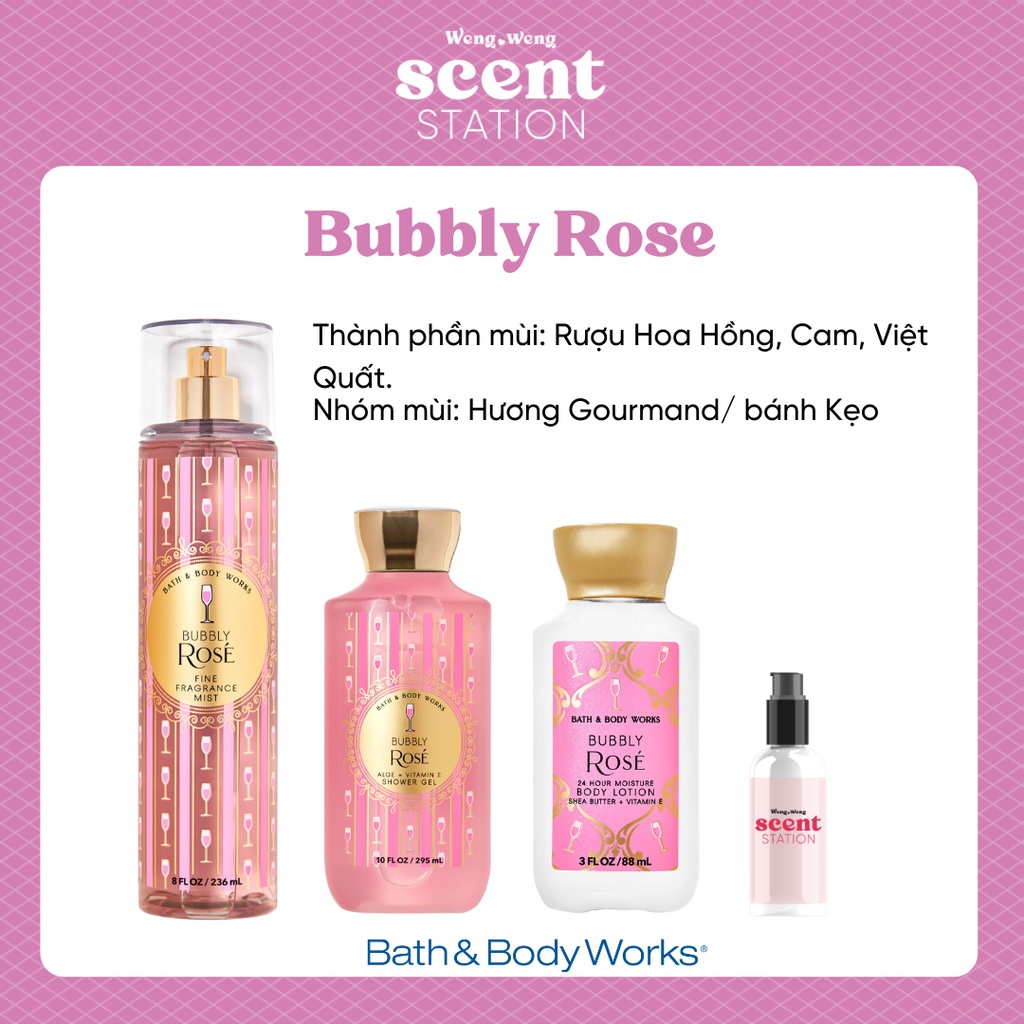 Bộ Sản Phẩm Chăm Sóc Cơ Thể Toàn Diện BBW mùi Bubbly Rose