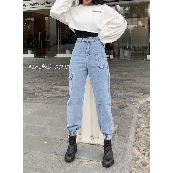 Quần Bò Jean Baggy cạp cao Bo Chun gấu + ảnh thật hàng đẹp Quảng Châu | BigBuy360 - bigbuy360.vn