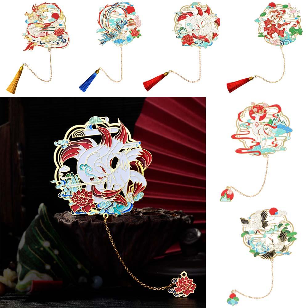 JANE Brass Bookmark School Office Supplies Pendant Chinese style Retro Painted