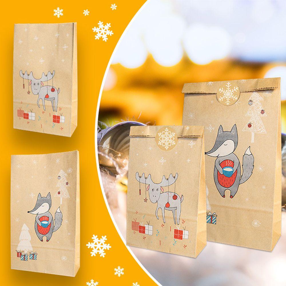 Set 12 Túi Giấy Kraft Kraft Đựng Bánh Kẹo Họa Tiết Hươu Cao Cổ