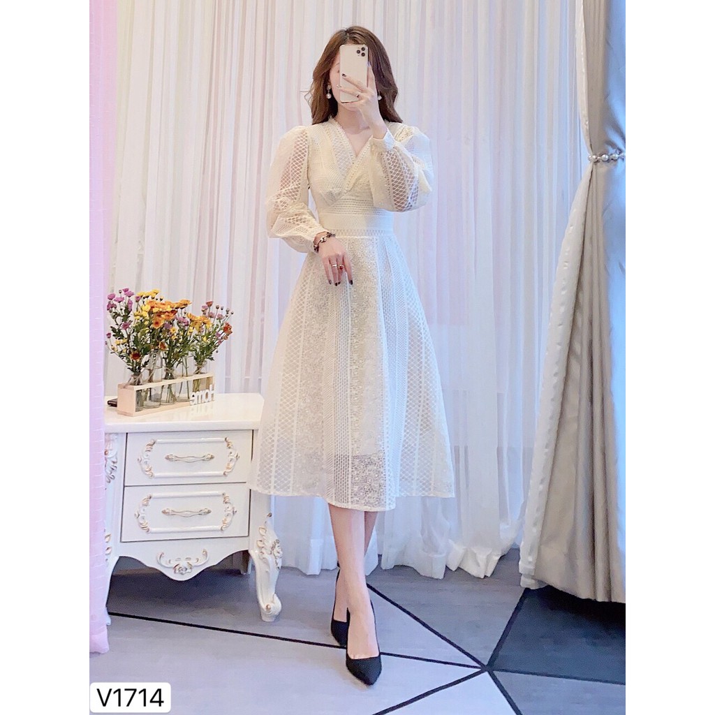 Váy kem ren xòe thiết kế V1714 - DVC Dolce Viva Colection Authentic ( Ảnh mẫu và ảnh trải sàn do shop tự chụp ) | BigBuy360 - bigbuy360.vn