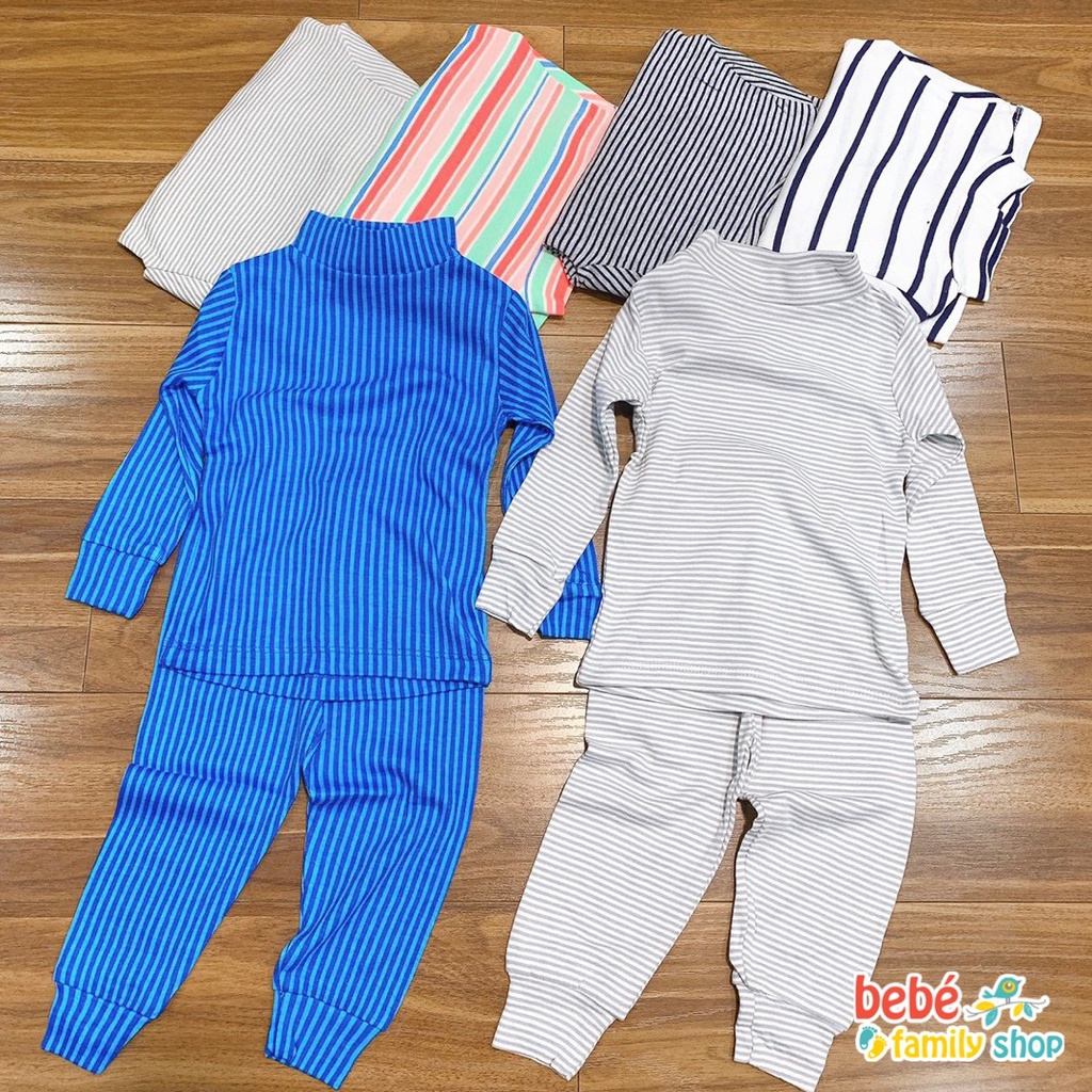 Set đồ bộ dài tay cho bé trai, bé gái thu đông từ 1 tuổi - 6 tuổi, kẻ sọc, cổ lọ, chất thun borip - STS bebefamilyshop