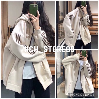 Áo khoác nam nữ thể thao ulzzang 3 sọc màu be🌸 Áo sweater hoodie nỉ bông kiểu dáng thể thao form rộng unisex K33