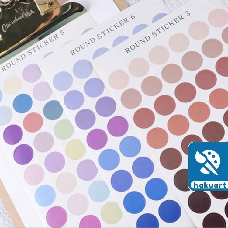 Bộ 48 Tấm Sticker 6 Mẫu Hình Tròn Trang Trí Sổ Journal, Planner - Họa Cụ Hakuart