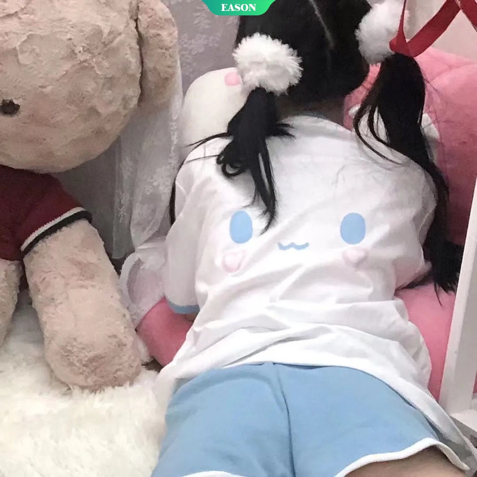 Sanrios Áo Thun Tay Ngắn Dáng Rộng In Hình Cinnamoroll Kuromi Dễ Thương Thoải Mái Cho Nữ