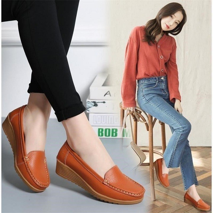 [Mã FASHIONT4WA2 giảm 10k đơn từ 50k] Giày lười nữ giày lười nữ đế độn giày bệt nữ chất liệu da mềm mại (SP50)