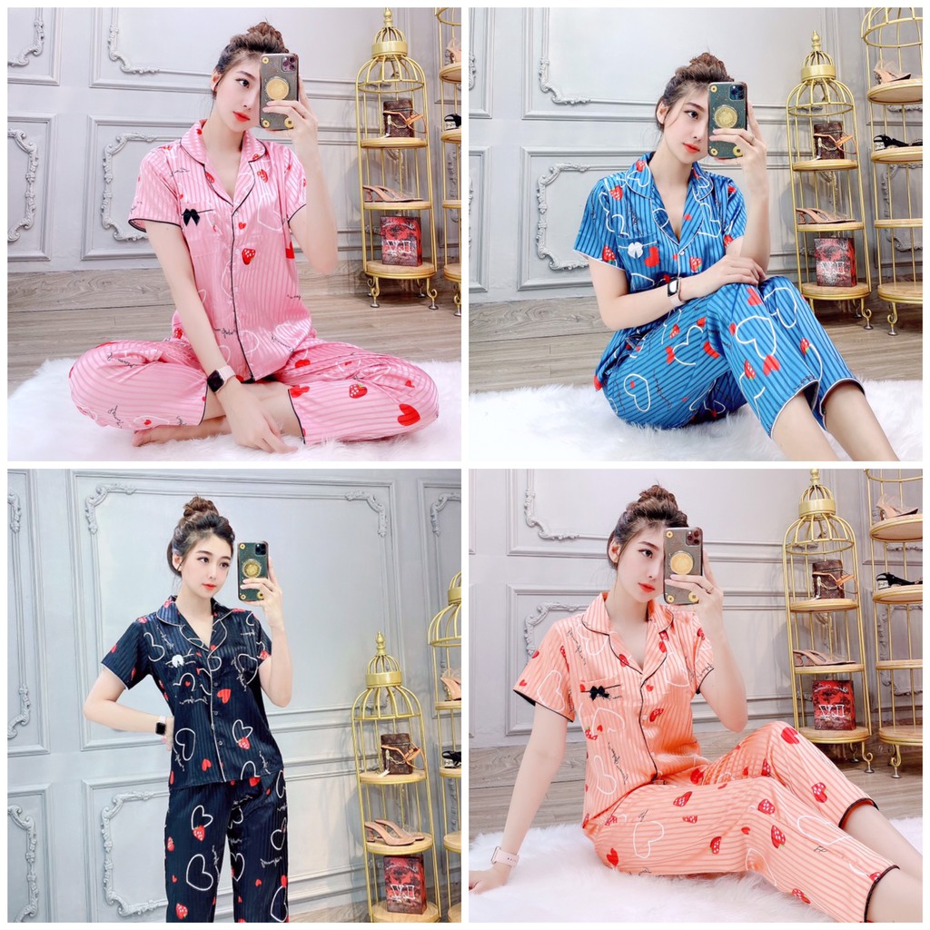 Đồ Bộ Pizama Tay Ngắn Quần Dài Lụa Gấm