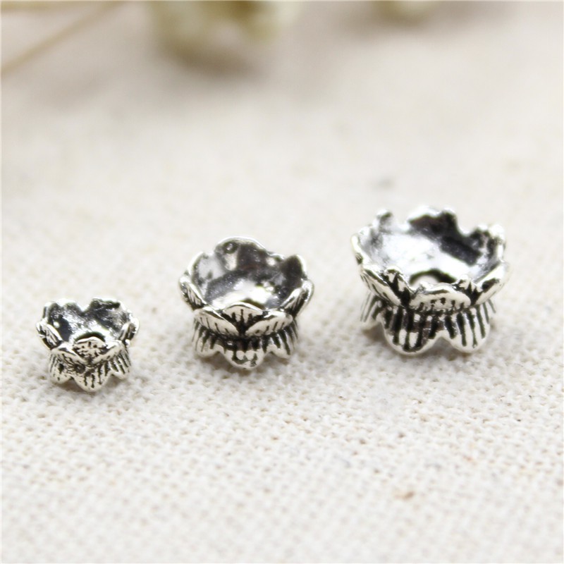 Charm ốp nối hình hoa sen 2 đầu - Charm Bạc 925 - Mã CA050