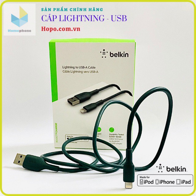 [SIÊU CHẤT] Cáp Sạc Nhanh Belkin Chính Hãng BOOST CHARGE:tm: Lightning To USB-A 1m. Hai Màu Trắng/ Midnight. Hàng Fullox