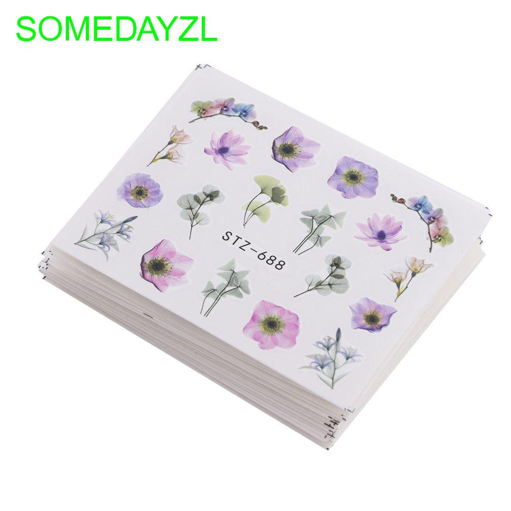 24 Nhãn dán decal chuyển nước họa tiết lá dán móng nghệ thuật dễ thương