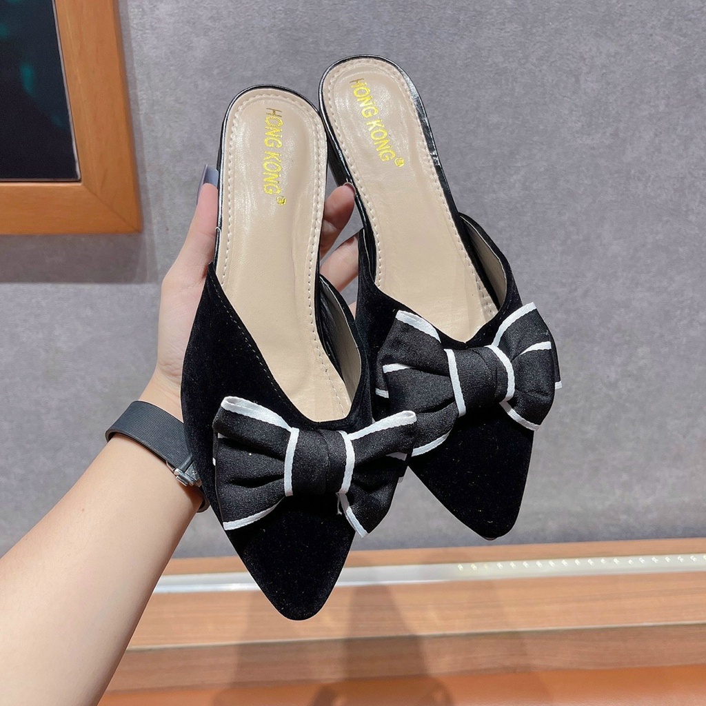 Giầy búp bê sục nữ nhung phối nơ thời trang phong cách trẻ trung xinh xắn mã SUCNO MINHTUYETSHOES