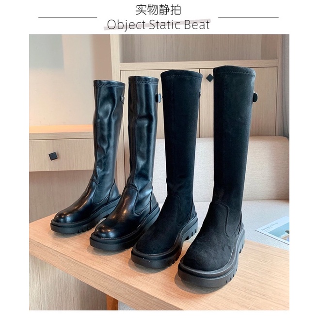 Boots lửng đầu gối da lộn đế cao 5cm không khoá