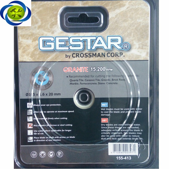 Lưỡi cắt gạch khô Gestar 155-413 trắng bạc
