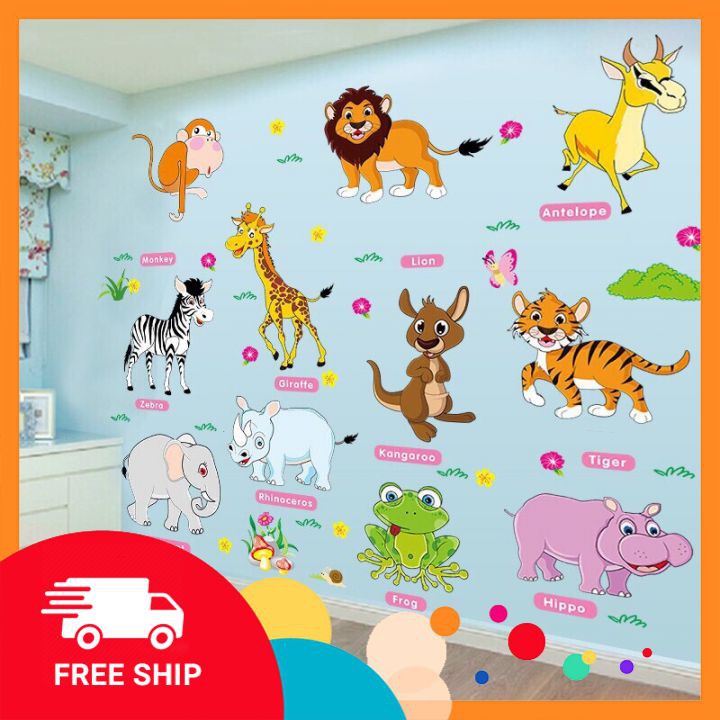 Decal dán tường ⚡FREE SHIP⚡ Tranh dán tường hình vườn thú tiếng anh giúp bé học ngoại ngữ vui và tốt hơn