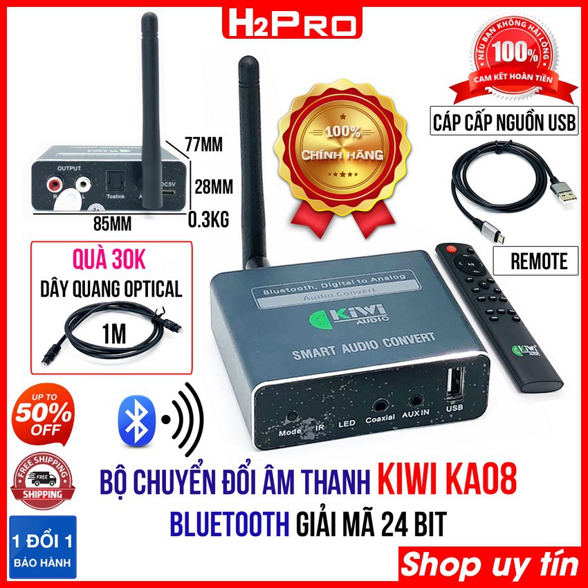 Bộ chuyển đổi âm thanh Optical KIWI KA08 H2Pro Bluetooth cao cấp, xuất âm thanh từ tivi ra loa, có điều khiển-USB