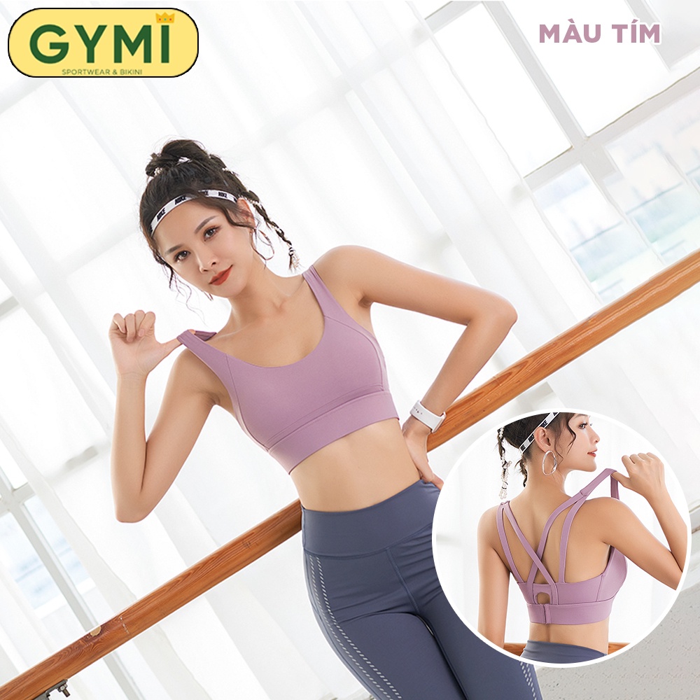 Áo bra tập gym yoga nữ mút ngực đúc thể thao may cố định GYMI AL28 chất thun lạnh khoá cài nâng đỡ vòng 1