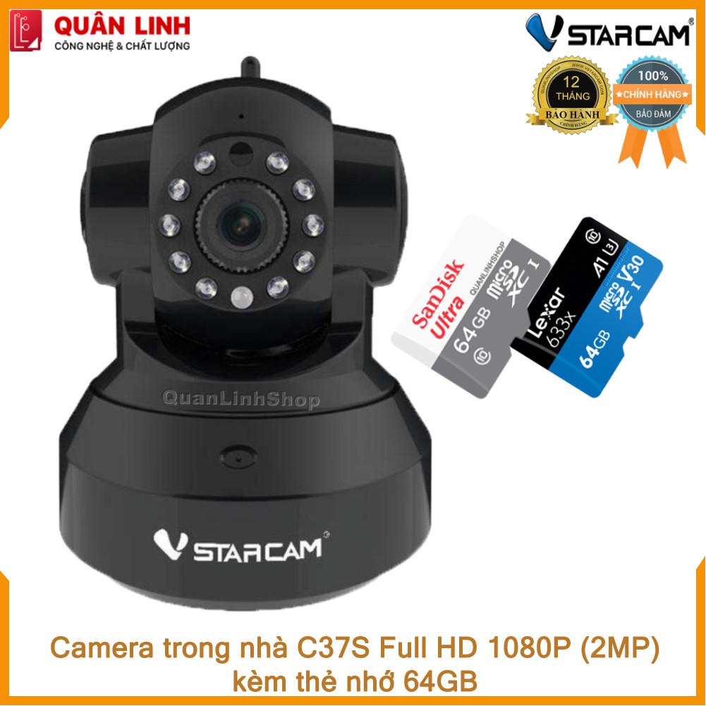 Camera Wifi IP Vstarcam C37s Full HD 1080P kèm thẻ 64GB