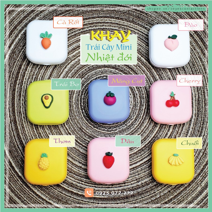 Set MINI khay đựng + dụng cụ đeo kính áp tròng giá rẻ Trái cây nhiệt đới, Ann 365 lens