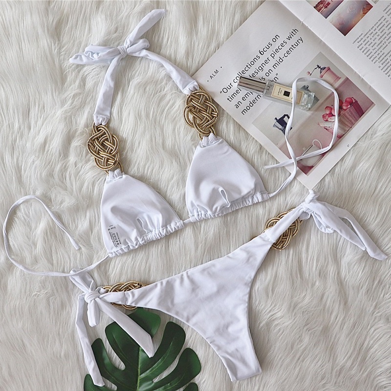 [BKN1183] &lt;ÂU&gt; SET BIKINI TRIANGLE TRẮNG/CAM NEON KHUY XOẮN QUẦN THONG/LỌT KHE