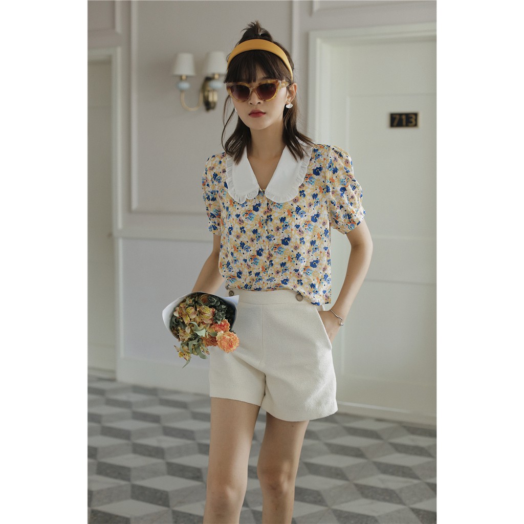 Áo Khoác Cardigan MUOJ Tay Lửng In Họa Tiết Hoa Vàng - Phong Cách Boho