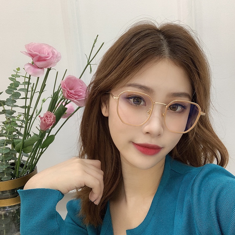 Kính cận thời trang nam nữ gọng đa giác mắt kính không độ chống ánh sáng xanh phong cách Hàn Quốc HANASO 038