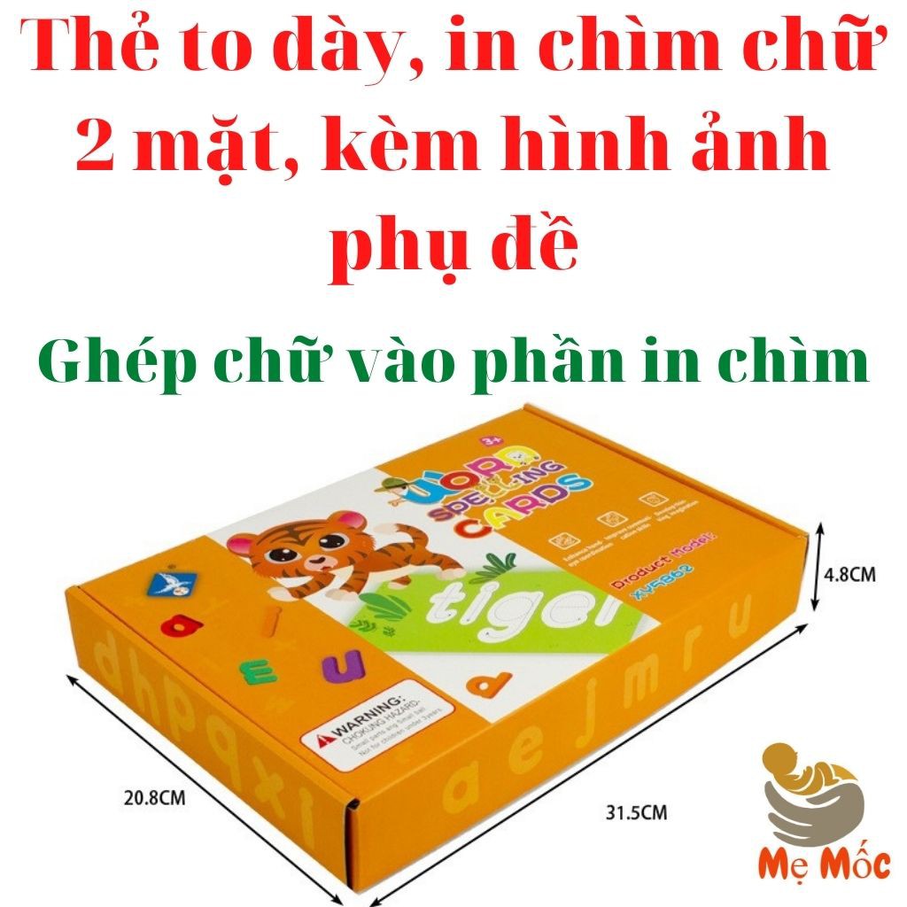 Spelling Game-Ghép Chữ Tiếng Anh, thẻ Flascard Khắc Chữ Chìm Cho Bé Sờ, Ghép, Kèm 52 chữ Cái Gỗ - Đồ Chơi Gỗ Thông Minh