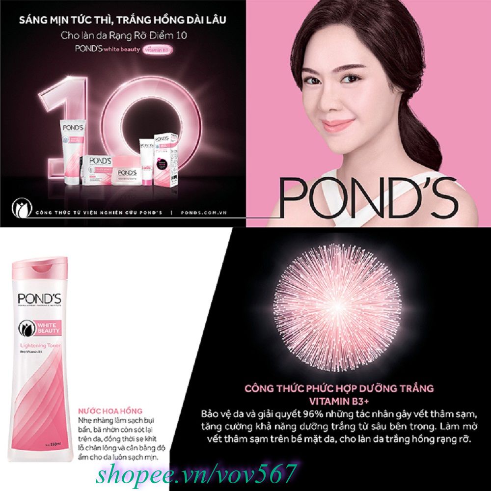 Nước hoa hồng dưỡng trắng da Ponds White Beauty Lightening Toner 150ml 100% chính hãng, vov567 cung cấp và bảo trợ