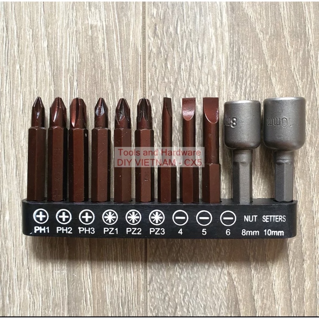 BỘ 09 ĐẦU VÍT TỪ TÍNH + 02 ĐẦU BẮN TÔN CHUÔI LỤC GIÁC 6.35MM KAPUSI JAPAN