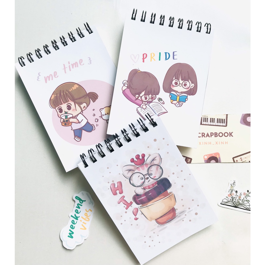 Sổ tay lò xo mini, sổ tay bỏ túi tiện dụng, họa tiết họa hình - quà tặng học sinh