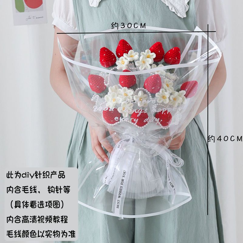 Bó Hoa Dâu Tây Đan Len Thủ Công Dùng Làm Quà Tặng Sinh Nhật#đồ handmade tự làm#hoa handmade#hoa len#hoa len móc