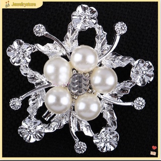 (jewelrystore) Ghim cài áo hình hoa có đính đá và ngọc trai giả độc đáo