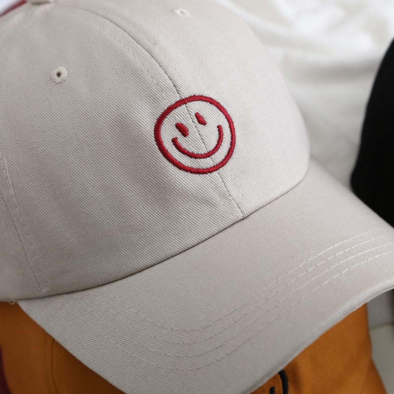 Nón kết, mũ lưỡi trai thêu hình mặt cười Smile chất kaki nhung form unisex nam, nữ màu đen, be - LT02