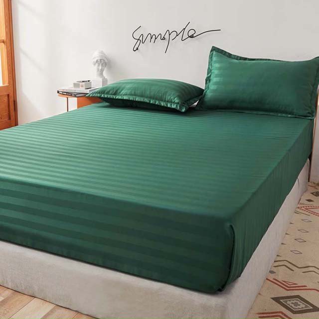 Bộ ga gối cotton kẻ sọc 3f LIDACO chuyên dùng khách sạn, homestay - Xanh Rêu
