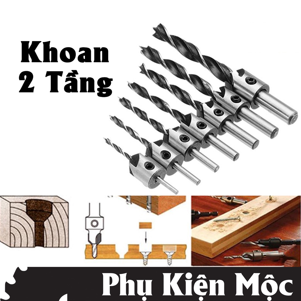 Bộ 7 Mũi Khoan 2 Tầng, Khoan Bắt Vít Âm Đầu, Thép HSS Cao Cấp.