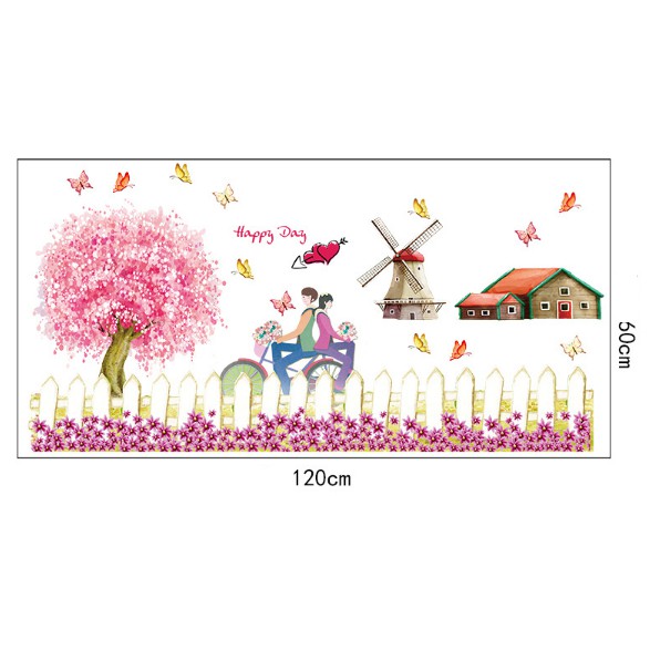 Decal trang trí hàng rào và đôi tình nhân Happy Day