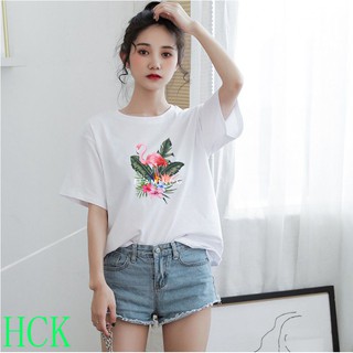 Áo thun nữ tay ngắn in hình chim hồng hạc hck