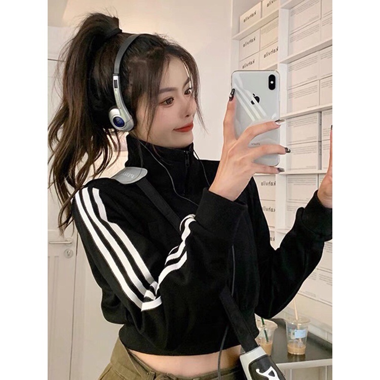 Áo Khoác Nỉ Nữ Croptop 3 Sọc Dài Tay Áo Khoác Nỉ Ngoại Dáng Lỡ Tay Áo 3 Sọc Freesize | BigBuy360 - bigbuy360.vn