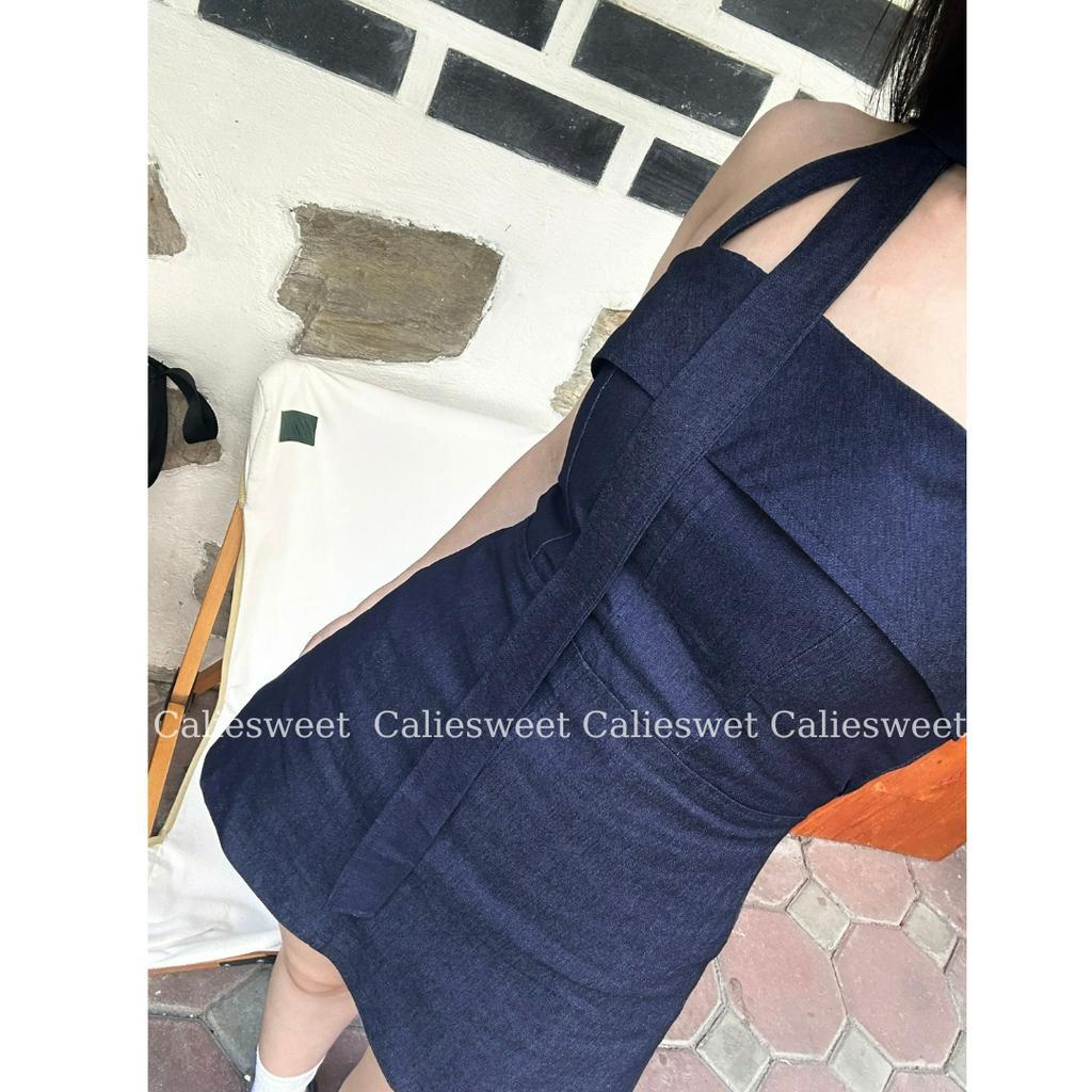 Váy cúp ngực CALIESWEET váy chữ A dây cổ chất denim cao cấp CLV0064V