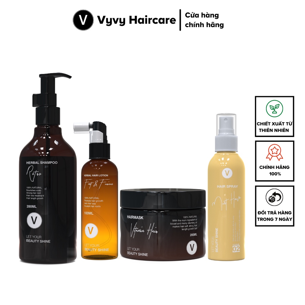 Combo Dưỡng Kích Mọc, Phủ Bóng Tóc, Tóc Bóng Khỏe, Mềm Mượt Vô Nếp COMBO 12 Vyvy Haircare