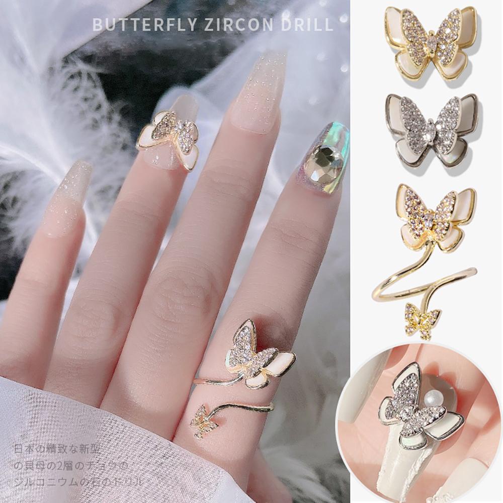 Phụ Kiện Trang Trí Móng Tay Hình Bướm Xinh Xắn|Charms Nhẫn Đính Đá Lấp Lánh