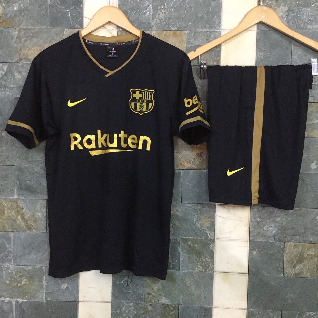Bộ quần áo bóng đá Messi Barca đen sân khách 2021-fontBarca