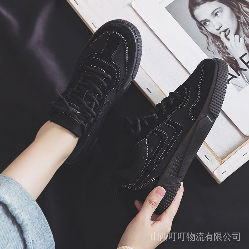 Giày Thể Thao Canvas Màu Đen Đế Bằng Dễ Phối Đồ Size Lớn 41-43 Cho Nữ