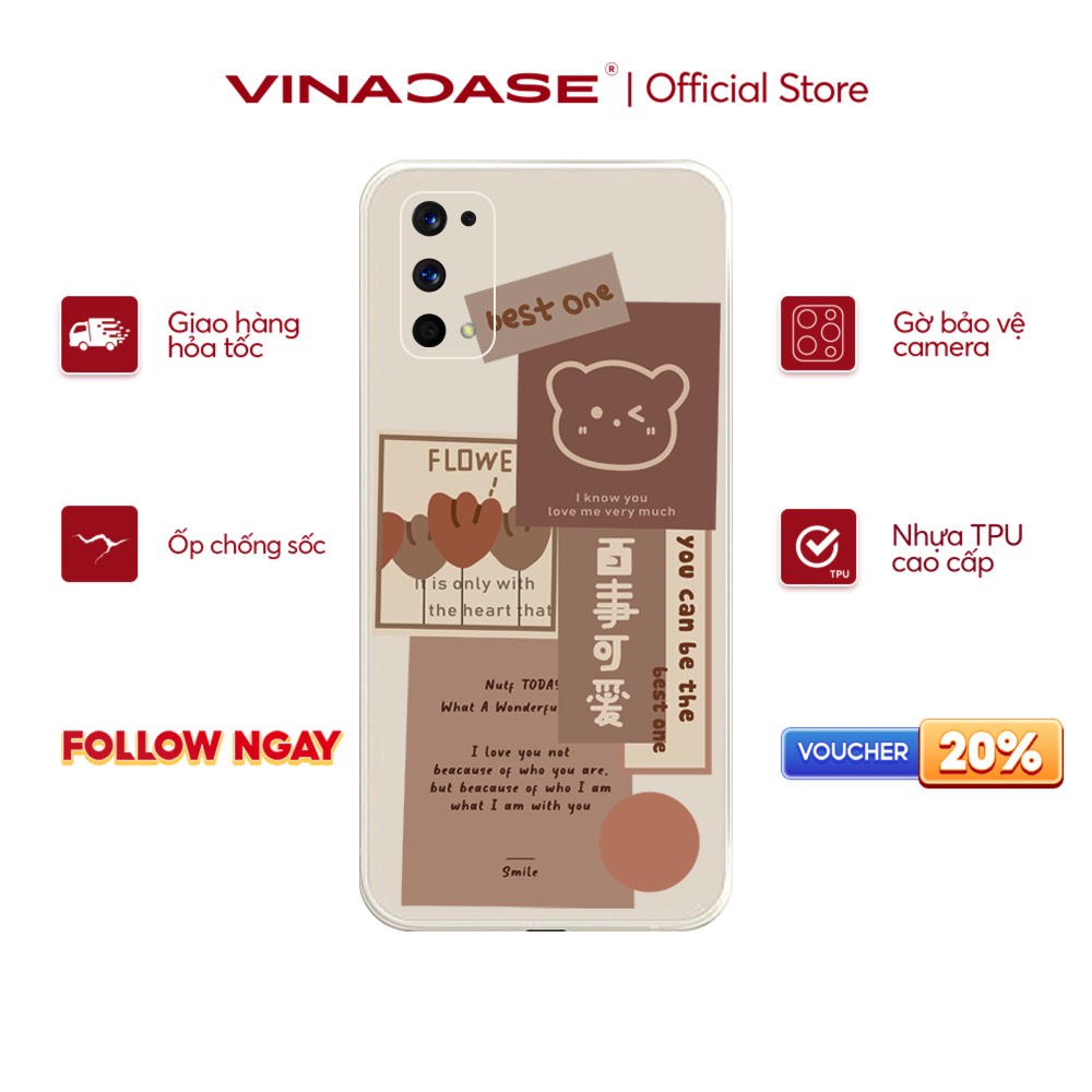 Ốp lưng Vina Case OPPO A1K/A3S/A9 2020/A31/A54/ ....Silicone TPU dẻo viền vuông bảo vệ camera hình Gấu Xám