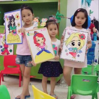 Combo sỉ 10 tranh khung to kèm 10 dây màu và cọ