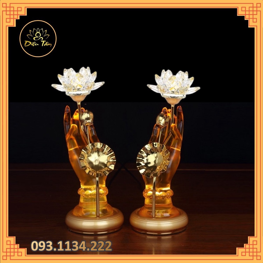 Đèn tay Phật đổi màu cầm hoa sen vàng