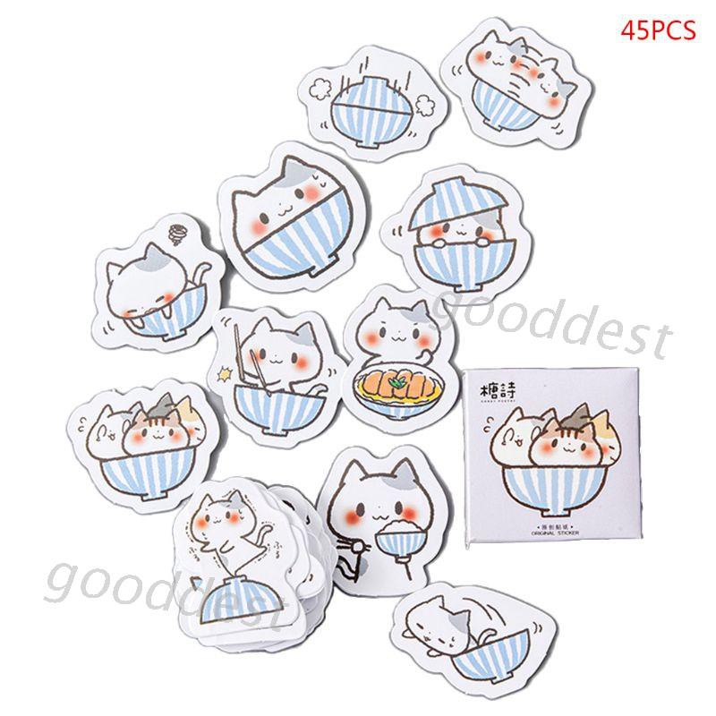 Hộp 45 nhãn dán kín hình mèo dễ thương trang trí nhật ký sổ lưu niệm tự làm