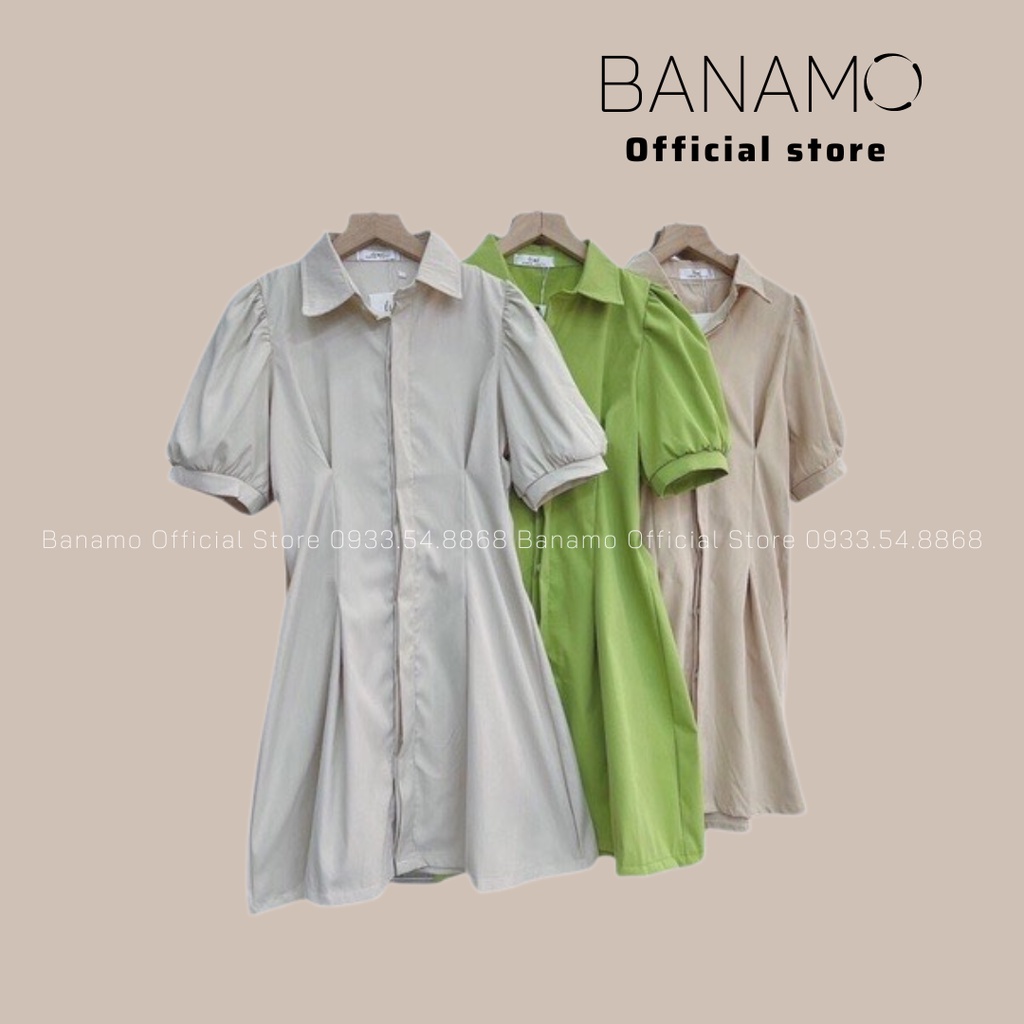 Đầm váy sơ mi tay bồng hàng thiết kế siêu đẹp thời trang Banamo Fashion  sơ mi tay bồng 5918
